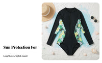 Long Sleeve Floral Swimsuit Padded Floral Print Wave Ing Suit Single Piece Sun Protection Swim Attire Quick-Dry Textile