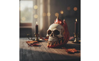 Three-Dimensional Skull with Flame Outer Form Gothic Skull Figurine Indoor Collectible for Tabletop