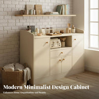 Floor Standing Tea Cabinet Large Capacity Wooden Buffet Cabinet Multi-Compartment Storage Kitchen Buffet Table for Renters, Entryway, Hallway, Bedroom