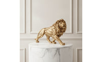 Lion Statue with Golden Finish Antique Lion Figurine Elegant Sculpture for Art Collectors