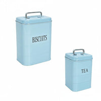 2 Pieces Cookie and Tea Tins Fitted Lids Storage Jar Set Light Blue