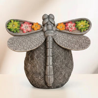 Dragonfly Outdoor Luminaire with Stone-Look Base Outdoor Sculpture Lamp Decor for Gardeners, Patio, Pathway