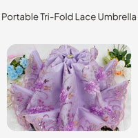 Lace Embroidery Folding Umbrella, UPF50+ Sun & Rain Parasol