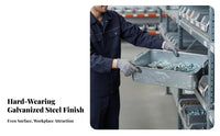Galvanized Finish metal plate Tote Box sturdyDuty accessibletopTop Tool carrier Thickened Design sturdyduty Container long-enduringing Construction for Warehouse Workers, environmenty Personnel, Electricians, Workshop, Garage, Repair Shop, Vehicle Trunk
