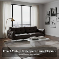 Straightspine Black Couch Genuine Leather Sofa Vintage design Lounge Seating for Small Apartment Dwellers, Interior Designers, Living Room, Home Office
