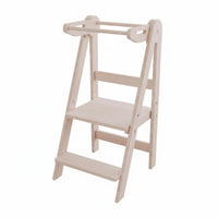 Montessori Inspired Transformable Learning Stool Foldable Design Transformable Toddler Stool with Desk Safety Rails Standing Tower Anti-Slip Feet for Toddlers, Parents, Bathroom, Playroom, Home