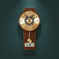 Decorative Wall Clock with Deer Antlers Classic Wooden Pendulum Wall Clock Vertical Vintage for Living Room, Entryway