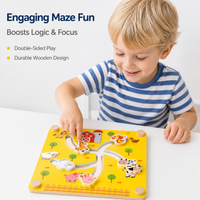 Wooden Maze Game, Double-Sided Logic Puzzle Board, 22x23.2cm Problem Solving Spatial Reasoning for Kids 4-6 Years