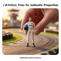 1/18 Scale Racer Figurine | Painted Facial Features, Racer Figure with Helmet, for Diorama