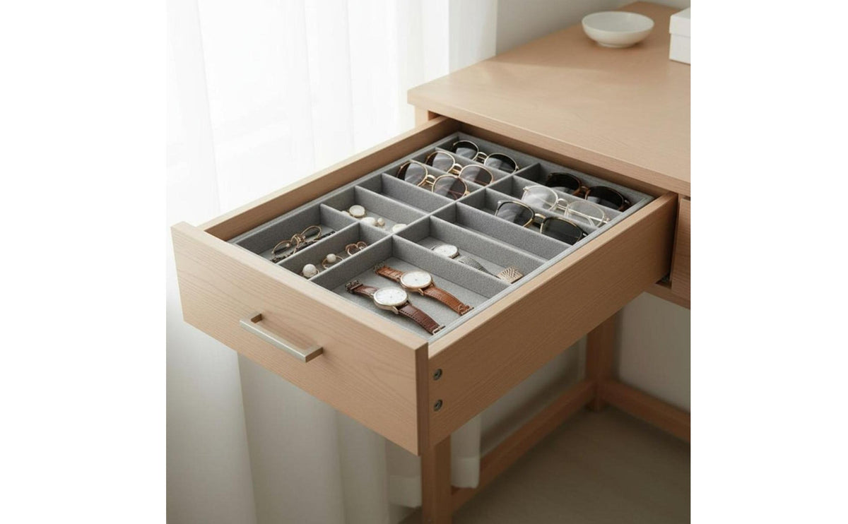 Velvet Sunglasses Display Organizer Large Capacity Multi-Compartment Glasses Tray Handmade Sunglass Organizer Tray for Retailers, Shop Window, Closet