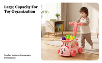 Lower Shelf Animal Face Shopping Cart Tall Handle Fruit and Vegetable Cart Set Colorful Toy Supermarket Trolley Plastic for Children
