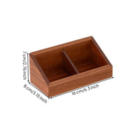 Wooden Storage Divider Box 2-Compartment Divided Storage Box Slanted Front Wooden Organizer for Office Desk