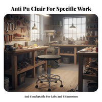 Adjustable Height Anti-Static Wheeled Stool Ergonomic Backrest Rolling Chair Back Support Roller Seat 360° Swivel Wheels for Factory Workers, Cleanroom Personnel, Laboratoryoratory Oratory, Workshop, Medical Facility, Hospital