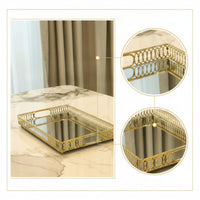 Mirrored Glass Tray Decorative Mirrored Vanity Organizer Sophisticated Tray with Metal Frame for Dresser