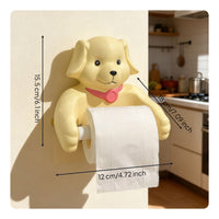 Punch-Drill-Effortless Installation Cartoon Dog Toilet Paper Holder Decorative Accent Puppy Toilet Roll Holder Resin Material Dog Themed Tissue Dispenser Sturdy Construction for Children, Kitchen