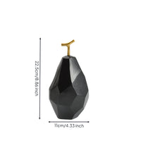 Metal Pear Statue with Golden Stemmed Faceted Fruit Sculpture Sculptural Figurine for Bookshelf