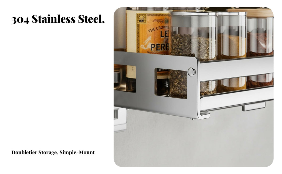 Drilldrillless Installation Kitchen Condiment and Tool Rack Rust-Resistant Wall-Mounted Seasoning Rack Space-Saving Design Household Storage Multi-Functional for Home Cooks, People with Small Kitchens, Organization Enthusiasts, Pantry, Cabinet, Bathroom