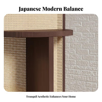 Freestanding Woven divider with Shelves Japanese-Inspired Design Freestanding shelf unified Divider Minimalist look and feel Space Separator for Living Room
