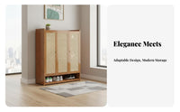 Space-Saving Design Multi-Tier Shoe Cabinet with Cane Doors Dust-Proof Multi-Tier Shoe Cabinet Large Capacity Entryway Furniture Adjustable Shelves for Sneaker Collectors, Apartment Dwellers, Balcony, Hallway, Living Room, Bedroom