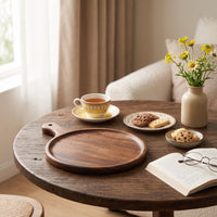 Wooden Serving Board with Handle Rustic Serving Platter Board with Handle Handcrafted Round Pizza Peel for Table Service