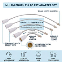 E14 to E27 Adapter with Flexible Gooseneck for Adjustable Lighting, Rated Current 3A Flexible Lamp Adapter, Extra Long 59.5cm Gooseneck, 1 Pack