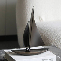 Sailboat Statue with Curved Hull Matte Black Sailboat Sculpture Minimalist Sailing Boat Model for Office Desk