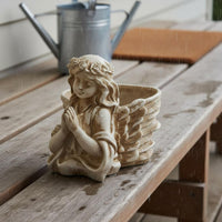 Antique Design Praying Angel Planter Handicraft Look Angel Extended Side Flower Pot Weather Resistant Cherub Garden Pot for Gardeners