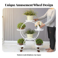 Wrought Iron Construction Multi Tier Plant Stand Large Capacity Multi-Tier Plant Stand Lockable Casters Metal Planter Display Rack Space Saving for Indoor, Balcony, Living Room, Corner