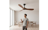 60 Inch Overhead Fan Light Modern Nordic Style Walnut Wood Overhead Fan Inverter Motor for Dining Room