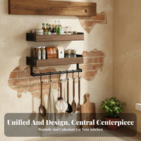 No-Drill Installation Multi-Utensil Hanging Space-Saving Design Kitchen Wall Rack Includes Hooks Seasoning Shelf Large Capacity for Household Chefs, Cooking Enthusiasts, Homeowners, Small Apartments, Pantry, Cabinet