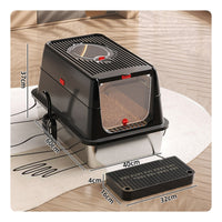 Non-Stick Surface Stainless Steel Litter Box Scratch Resistant Extra Large Flip Top Litter Box High Sides Covered Kitty Litterbox 2-in-1 Design for Small Apartments