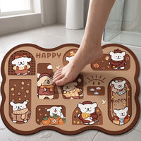 Cartoon Diatomaceous Earth Bath Mat Absorbent Non-Slip Quick Dry Floor Mat for Bathroom Shower Entryway