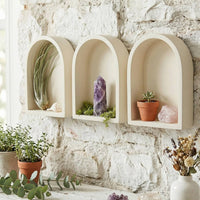 3 Pieces Minimalist Black Wooden Wall Shelf Decorative Arched Wall Shelf Boho Aesthetic Home Decor Space Saving for Living Room, Bedroom
