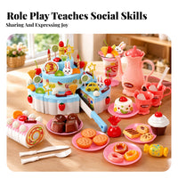 Colorful Plastic Birthday Cake Playset Pastel Style Light-up Singing Cake Cutting Play Decorative for Children