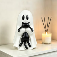 Spooky-Cute Ghost with Black Cat Gothic Ghost Figurine Espeluznante Estatua De Fantasma Con Gato Negro Festivo for Collectors