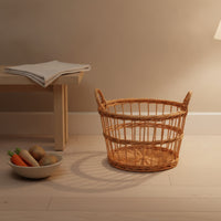 Natural Handwoven Willow Basket Rustic Wicker Storage Basket Cylindrical Lightweight for Laundry, Living Room, Bedroom