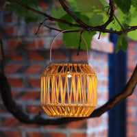 Outdoor Hanging Solar Lanterns Warm Glow Solar Lantern with Handle Handwoven Rattan Lantern Cordless for Patio, Garden, Balcony, Terrace