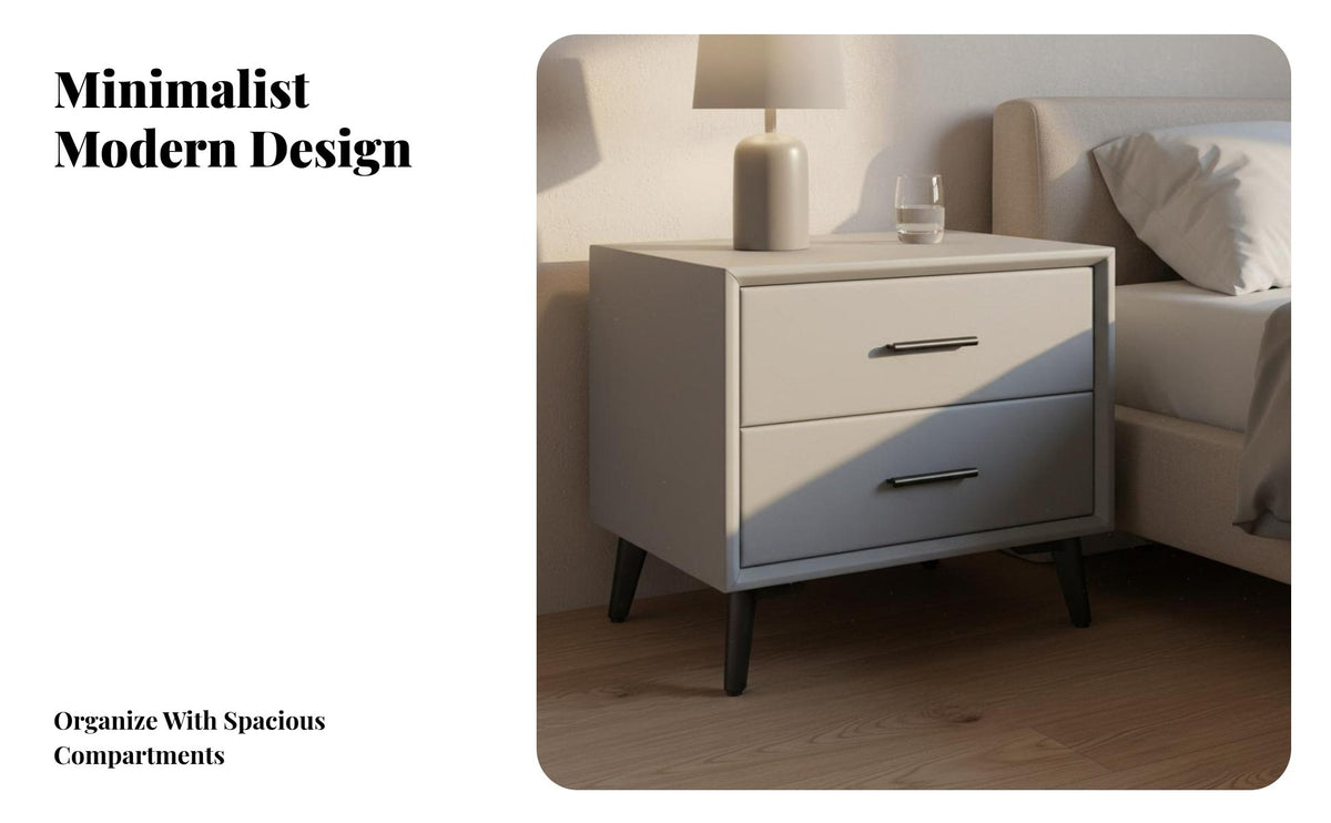 Stable Metal Legs Modern Grey Nightstand Scratch-Resistant Finish Leather Wrapped End Table Easy Assembly Nordic Design Bedroom Cabinet Multifunctional for Apartment Dwellers, Homeowners, Students, Guest Room, Dormitory, Home Office
