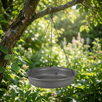 Hanging Bird Feeder and Decorative Bird Bath, Large Size Resin Tray with Drainage Holes, Round Mesh Feeder for Adult Garden and Outdoor Decor