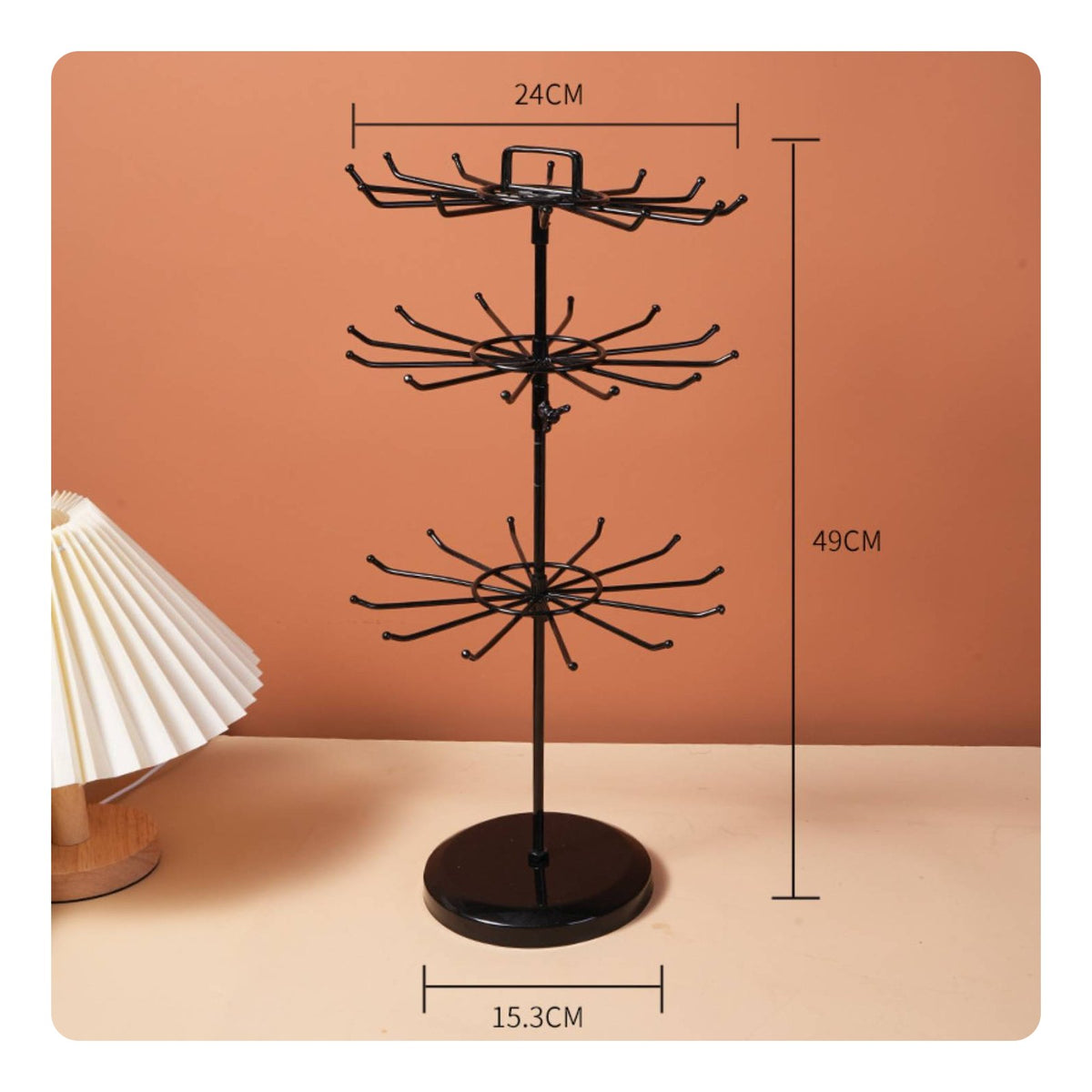 Wrought Iron Rotating Jewelry Stand Multi-Tier Jewelry Tree Stand Space Saving Tiered Accessory Hanger for Market Stall, Boutique, Closet, Dressing Table