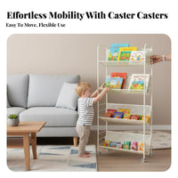 With Wheels Multi-Tier Rolling Rack Space Saving 5-Tier Mobile Bookshelf Heavy-Duty Utility Rolling Rack accessibleShelf Design for Homeowners, Students, Teachers, Living Room, Bedroom, Kitchen, Office