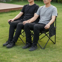 Foldable Portable 2 Seater Chair Oxford Material Double Camping Chair With Carry Bag Folding Loveseat Heavy Duty for Couples, Campers, Beach, Garden, Patio, Picnic