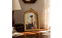 Arched Photo Frame Antique Gold Baroque Picture Frame Ornate Vintage-Inspired for Dresser, Bedside Table