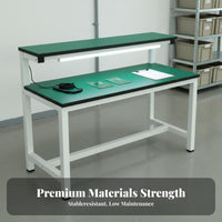 Heavy Duty Anti-Static Workbench Multifunctional Assembly Line Table Double-Decker Work Table Built-in Power Sockets for Technicians, Factory Workers, DIY Enthusiasts, Laboratory, Garage, Home Improvement