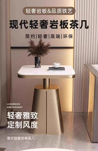 轻奢岩板沙发边几边柜小茶几简约现代客厅方几创意角几床头柜桌子 黑架：雪山白岩板【60*60高60】