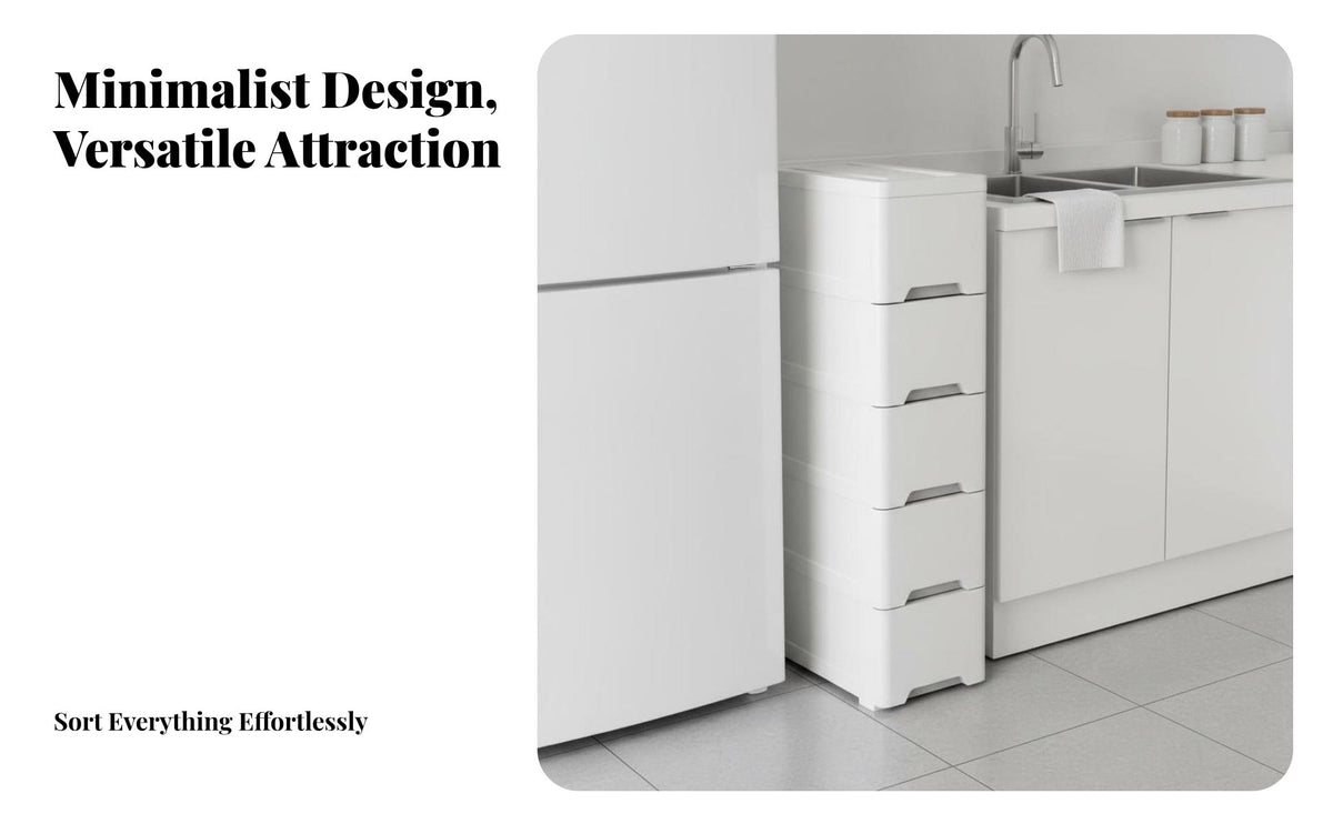 With Wheels Narrow Space Cabinet Effortless-Glide Drawers Multi-Layer Plastic Drawer Organizer Sturdy Construction Narrow Plastic Organizer Strong Load-Bearing for Homeowners, Renters, Students, Kitchen, Small Areas, Bathroom, Laundry Room