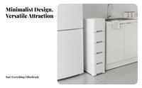 With Wheels Narrow Space Cabinet Effortless-Glide Drawers Multi-Layer Plastic Drawer Organizer Sturdy Construction Narrow Plastic Organizer Strong Load-Bearing for Homeowners, Renters, Students, Kitchen, Small Areas, Bathroom, Laundry Room