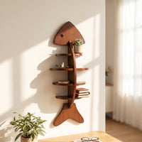 Wooden Fishbone Wall Shelf Nailadhesive Wooden Aquatic Shelf with 4 Tiers Adhesive-Mount Easy Installation for Renters