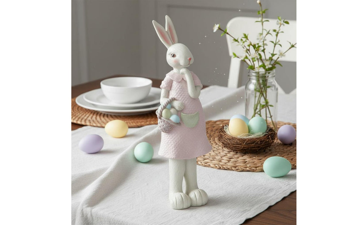 Resin Bunny Ornament Hand-Painted Paired Bunnies Figurines Easter Bunny Statues for Couples, Desktop