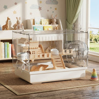 Large Hamster Cage with Wire Mesh Top, Luxury House Shape Design, Clear Acrylic Viewing for Syrian or Dwarf Pets, Easy Clean Deep Bedding Tray